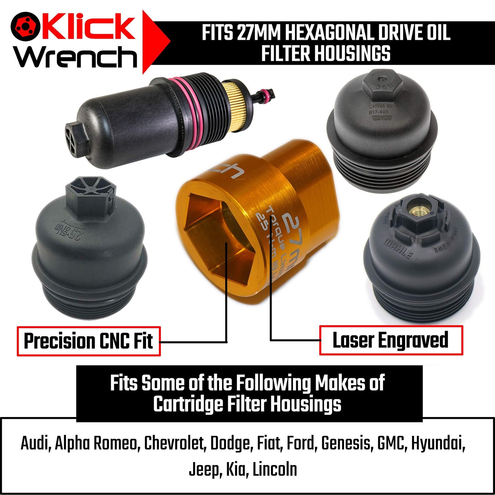 KLICK WRENCH 2 Stage 27mm Torque Limiting Oil Filter Wrench, 27mm, Yellow