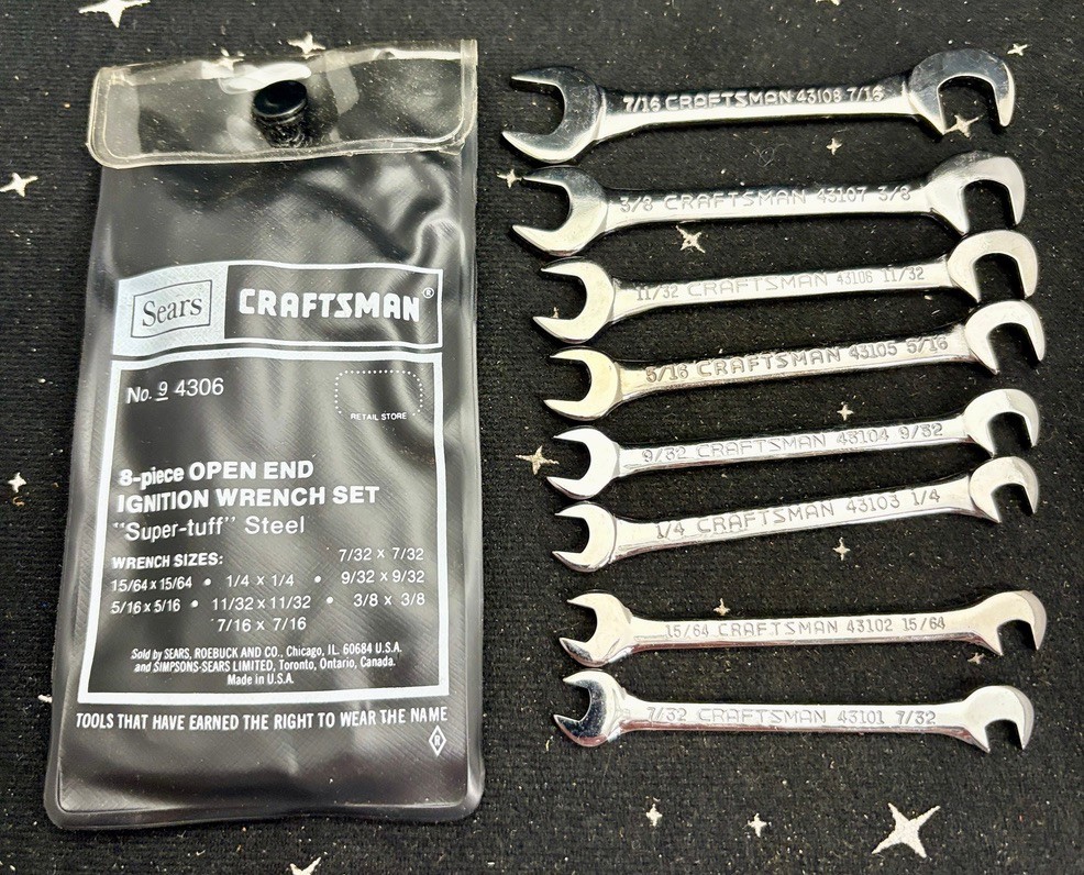 VTG Unused Craftsman 8-Piece Open End Ignition Wrench Set W/Vinyl Pouch USA