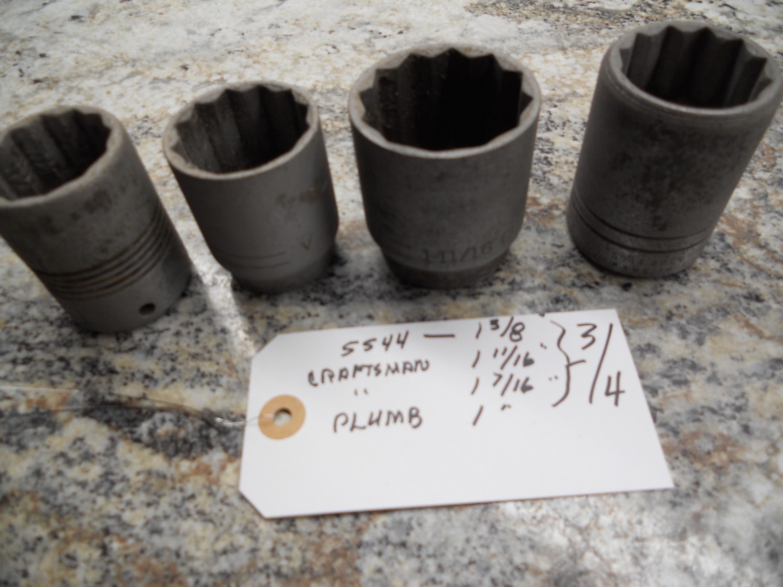 Craftsman. Plumb . 3/4″ Drive sockets. 1 3/8, 1 11/16, 1 7/16,1″