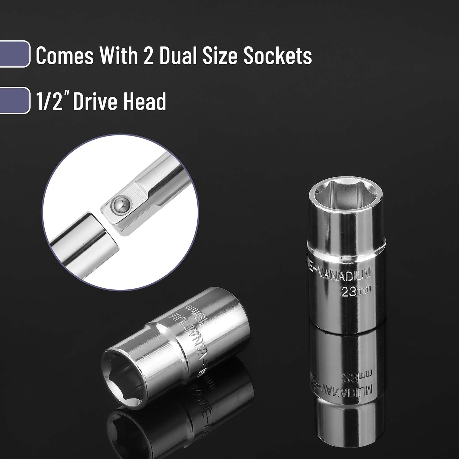Telescoping Lug Wrench 1/2 Drive with 17 19mm 21 23mm Sockets for Tire and Nut