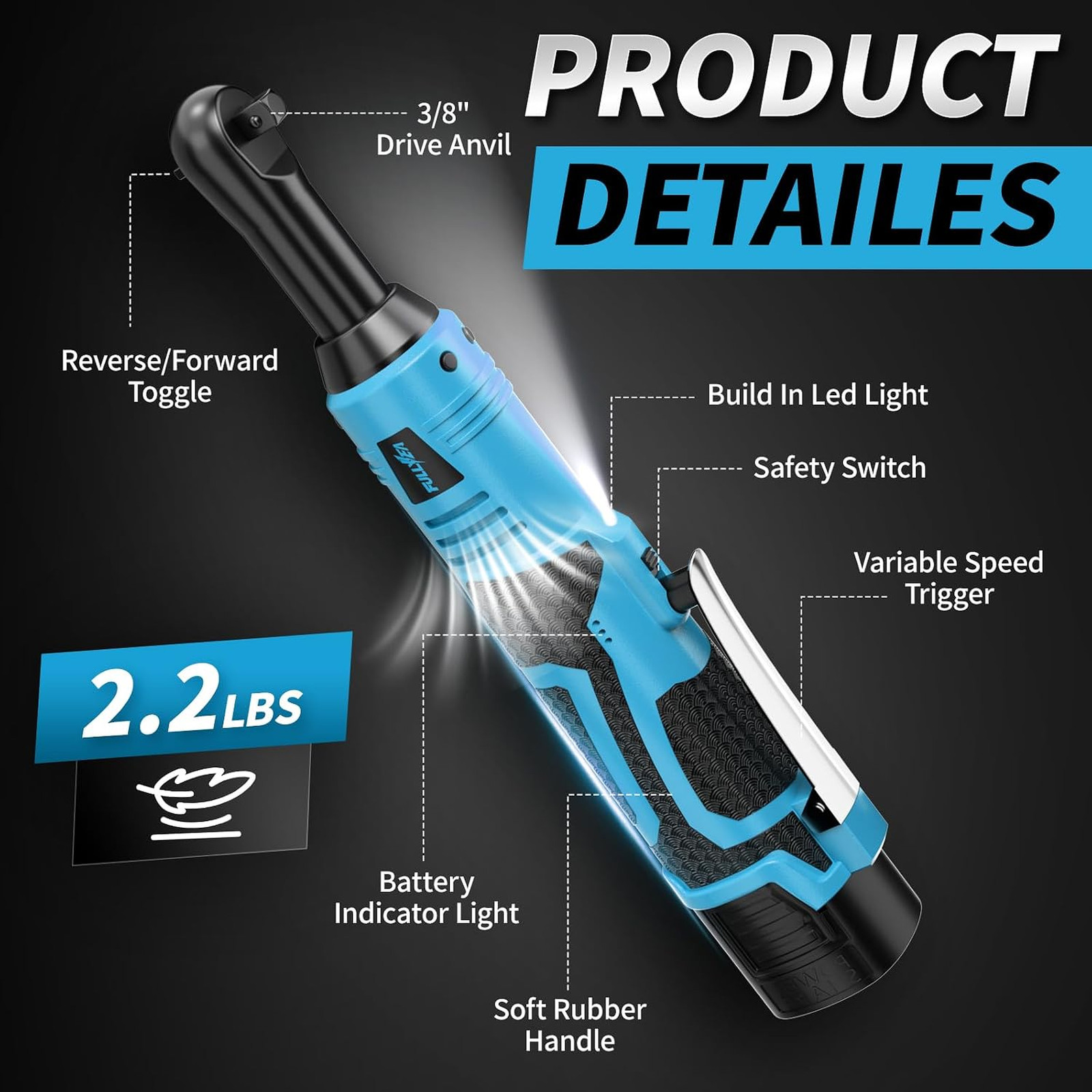 3/8″ Cordless Ratchet Wrench Set, 40 Ft-lbs, 550 RPM, 16.8V Electric Ratchet