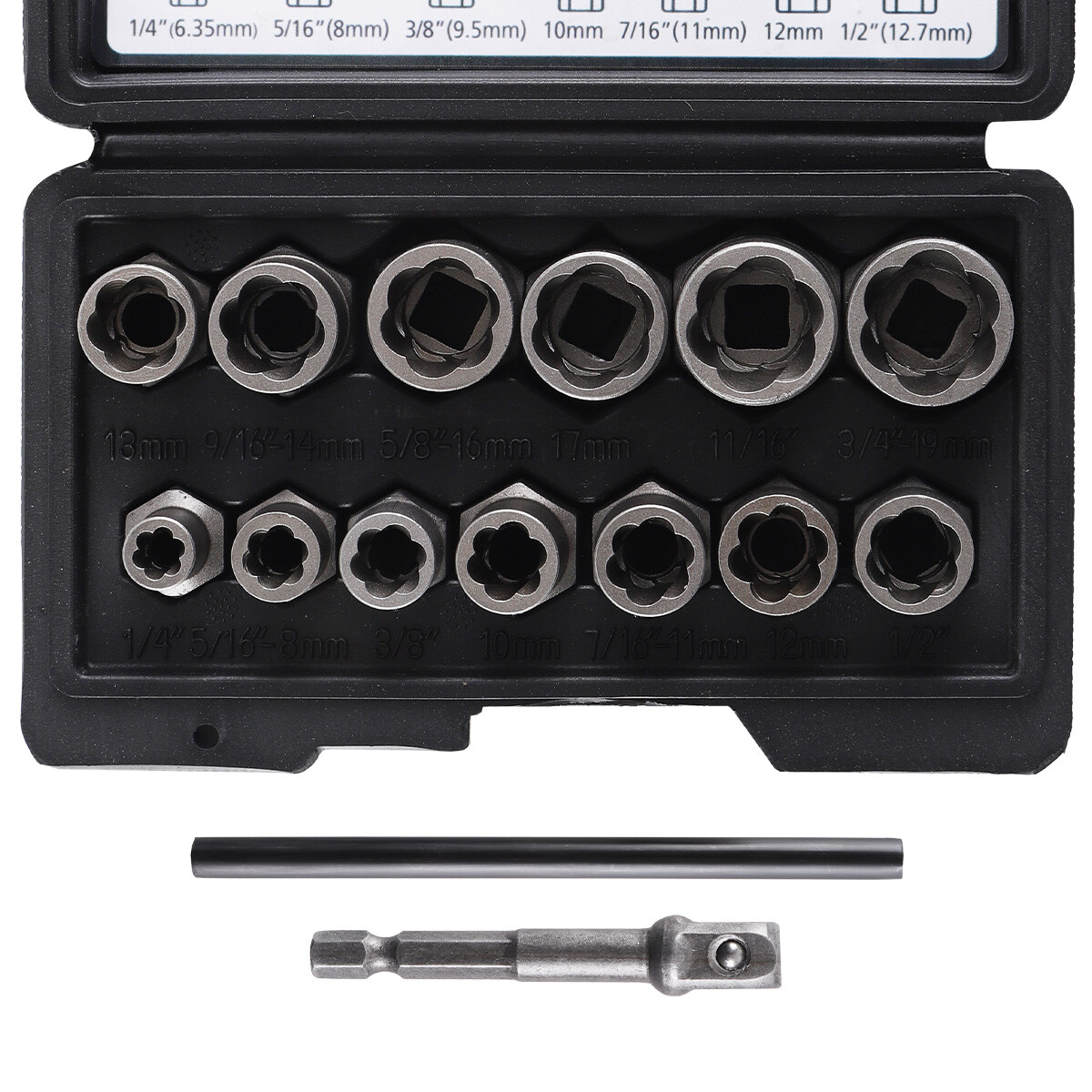 15 PCS Damaged Lug Nut Lock Remover Twist Socket Set Screw Extractor Tool 8-19mm