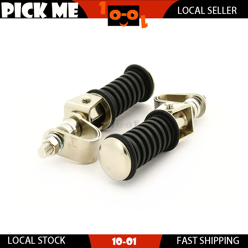 Pair Universal Folding Clamp On Rear Footpegs For Motorcycle Rubber chrome