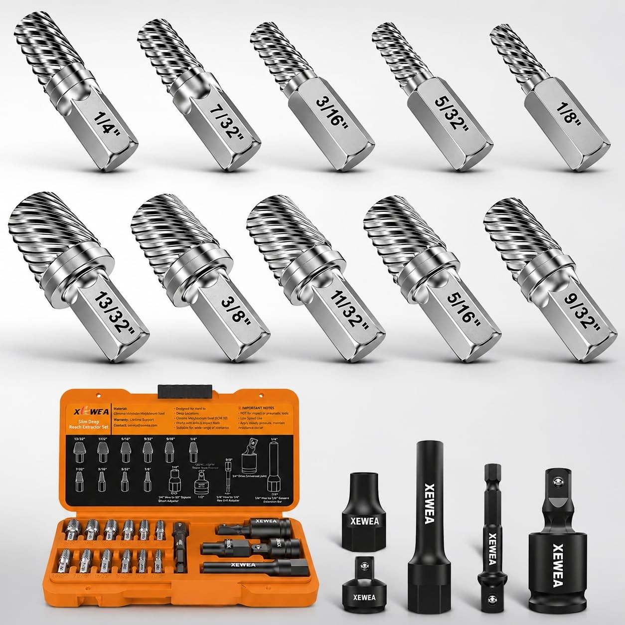 15PCS Bolt Screw Extractor Set – Long Slim Easy Out Tool Kit for Stripped, Ruste