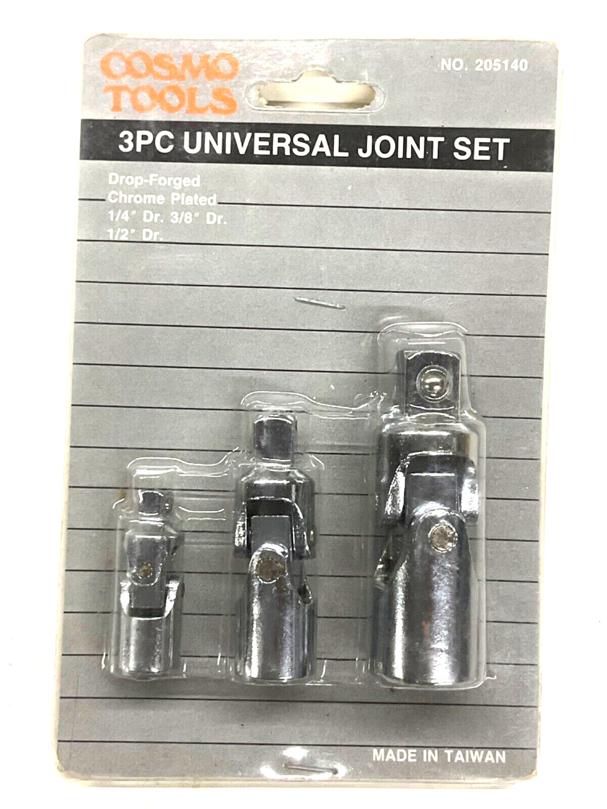 COSMO TOOLS 3-pc. SOCKET UNIVERSAL SWIVEL SET, 1/4” 3/8” & 1/2” DRIVE