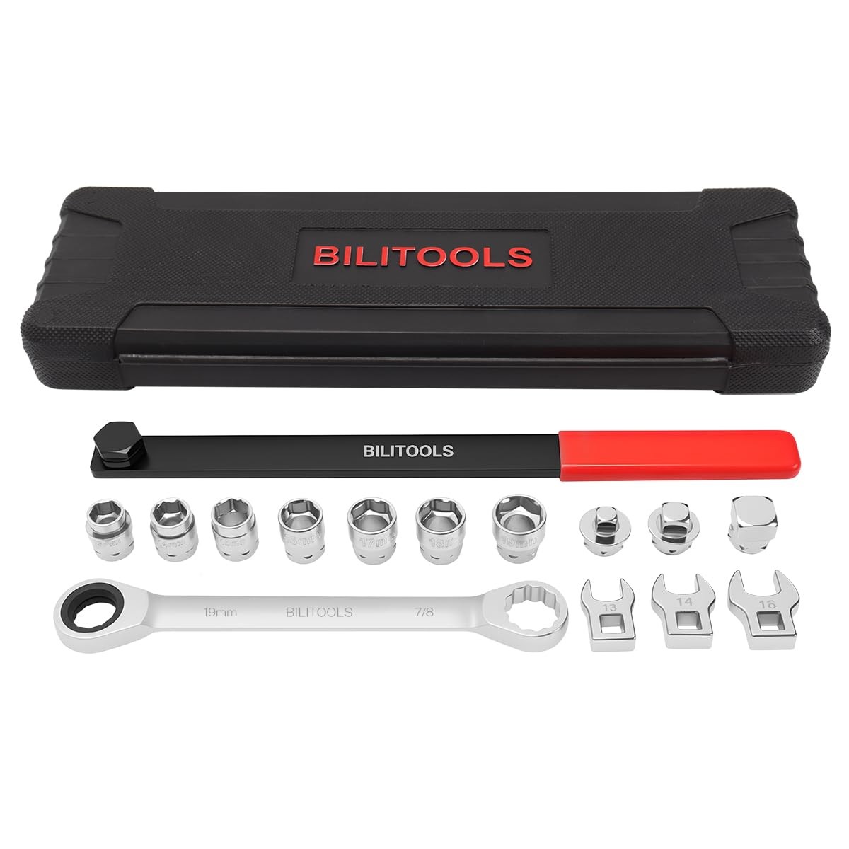 15Pcs Serpentine Belt Tool Set Tensioner Kit Ratchet Wrench Adapters