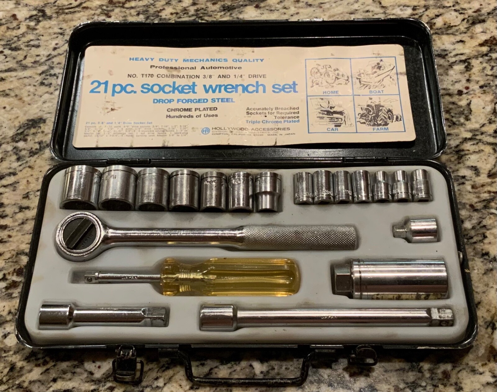 Heavy Duty Mechanics 21 Piece SAE Vintage Socket Wrench Set 3/8” & 1/4” Drive