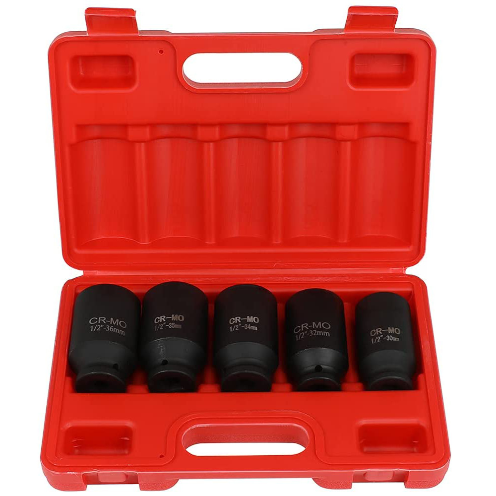 5pcs 33 34 35 36 38mm 1/2» Drive 6 POINT Deep Spindle Axle Nut Socket Set