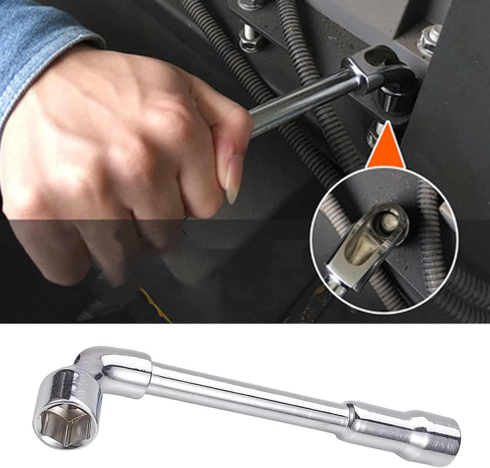 17mm Hex Socket Wrench L Shape Chrome Vanadium Steel 200mm Silver Tone Utility