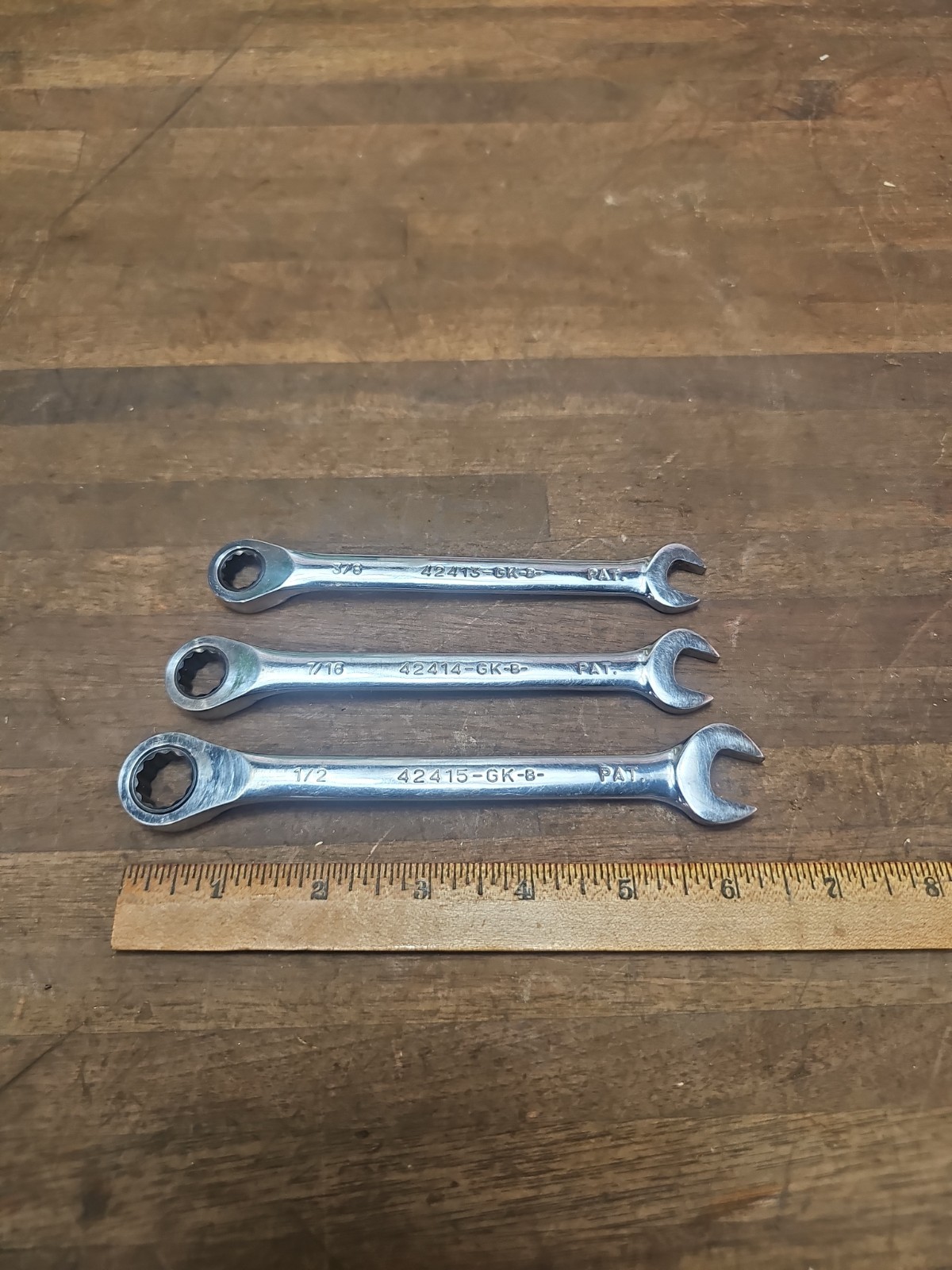 A128- 3 CRAFTSMAN -GK- USA SAE REVERSIBLE RATCHETING WRENCHES – 3/8 7/16 1/2