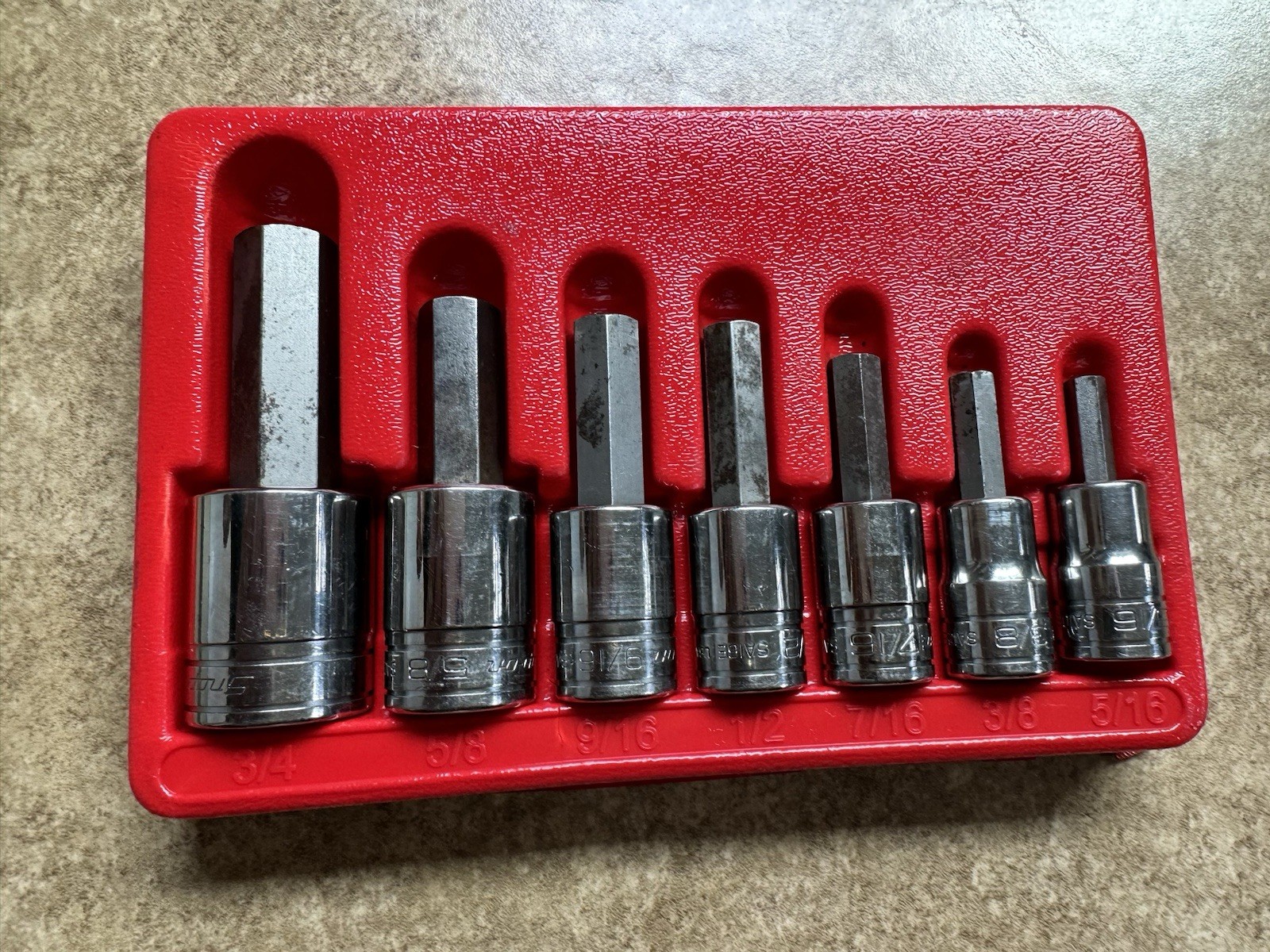 🔴 Snap-On 1/2″ drive 7pc 5/16″ – 3/4″ Allen Hex Bit Socket Driver Set 307ESAY