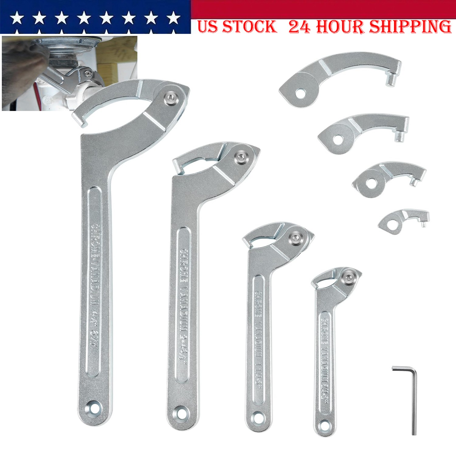 8 Pack Adjustable Hook C Pin Spanner Wrench Tool Set Nut Wrench 3/4″ to 6-1/10″