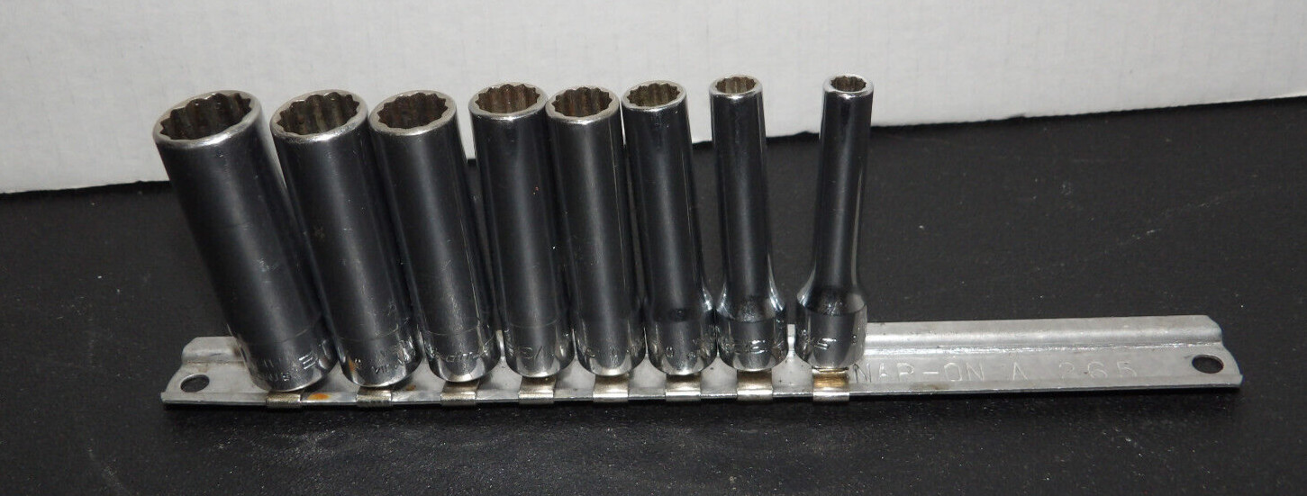 SNAP-ON TOOLS 8 PIECE 1/4 DRIVE SAE. DEEP CHROME 6 POINT SOCKET SET 110STMY