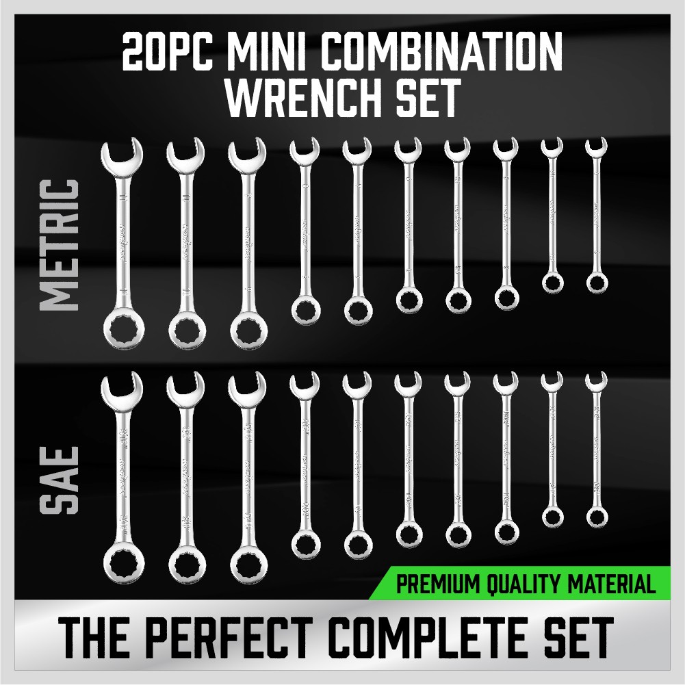 22pc Mini Wrench Set Metric SAE Ignition Spanner Open & Box End Small Equipment