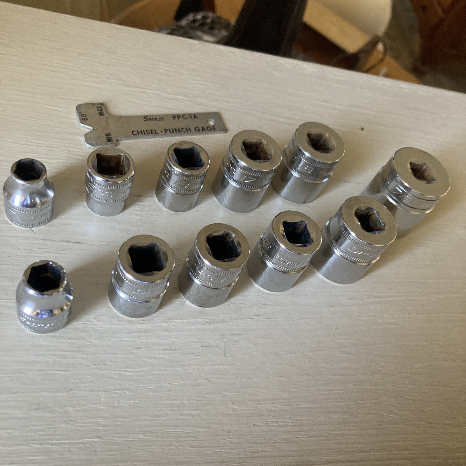 12 Pieces Snap On Tools Lot (11 Sockets + 1 Chisel Punch Gage)