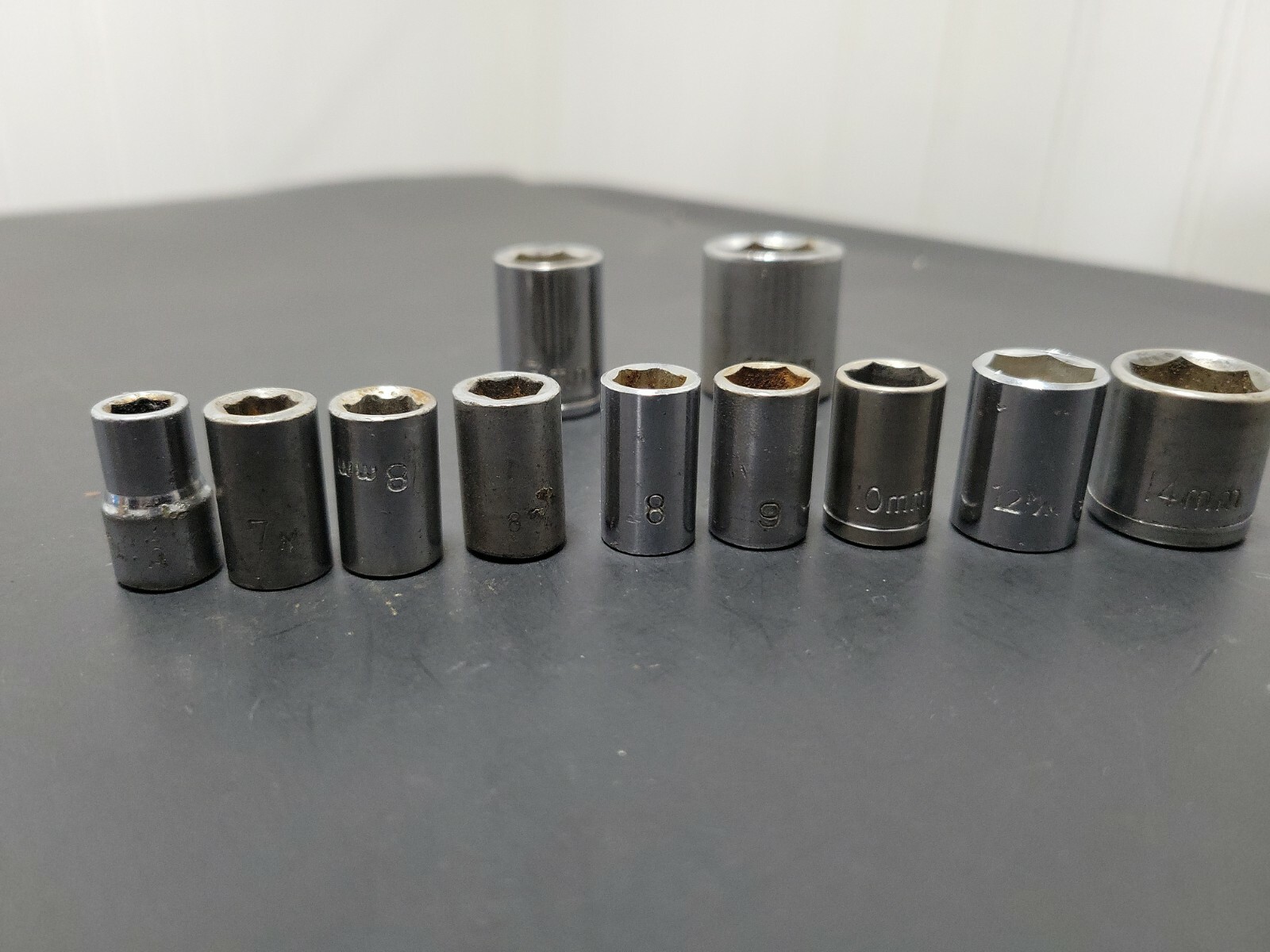 Lot of 11 Shallow Sockets 6mm 7mm 8mm 9mm 10mm 12mm 6pt Metric 1/4″ 3/8″ Drive