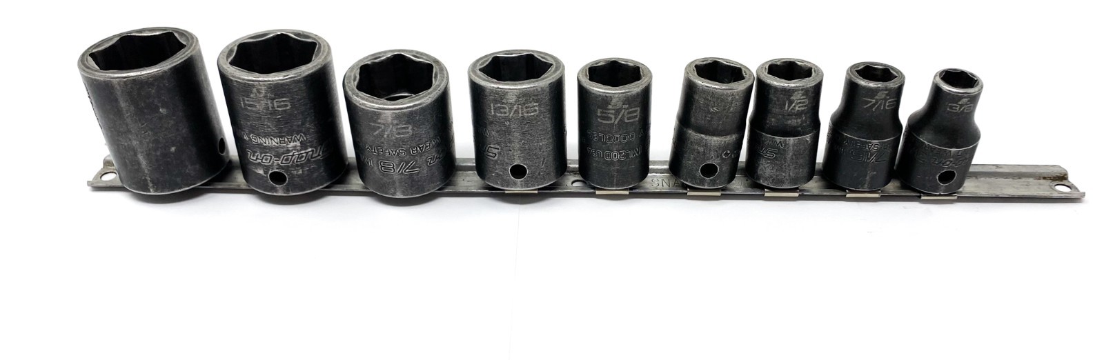 Snap-On USA 9pc SAE 1/2″ Drive 6 Pt Impact Shallow Socket Set 3/8″ to 1″ Tools