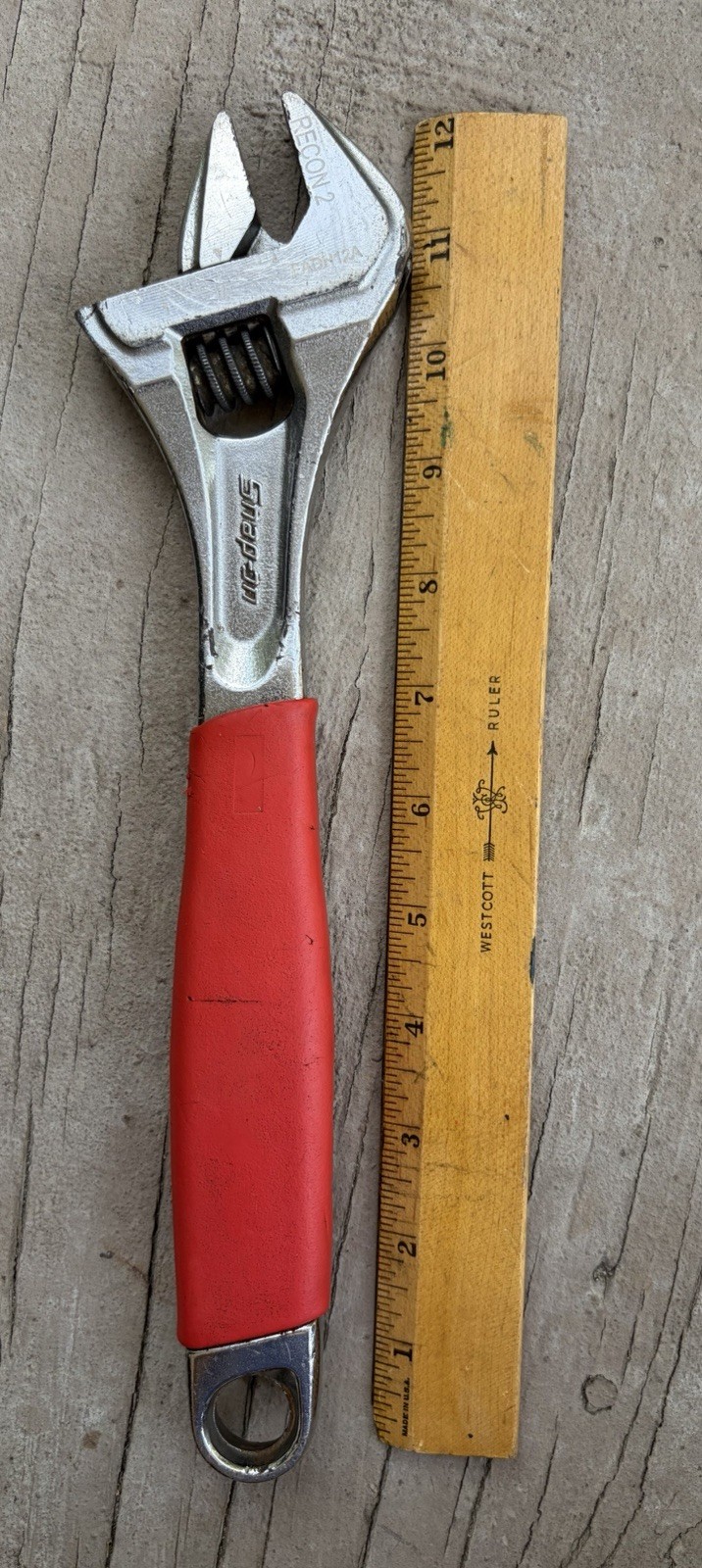 SNAP-ON 12″ INCH FLANK DRIVE PLUS ADJUSTABLE WRENCH FADH12A RED, GOOD COND SPAIN