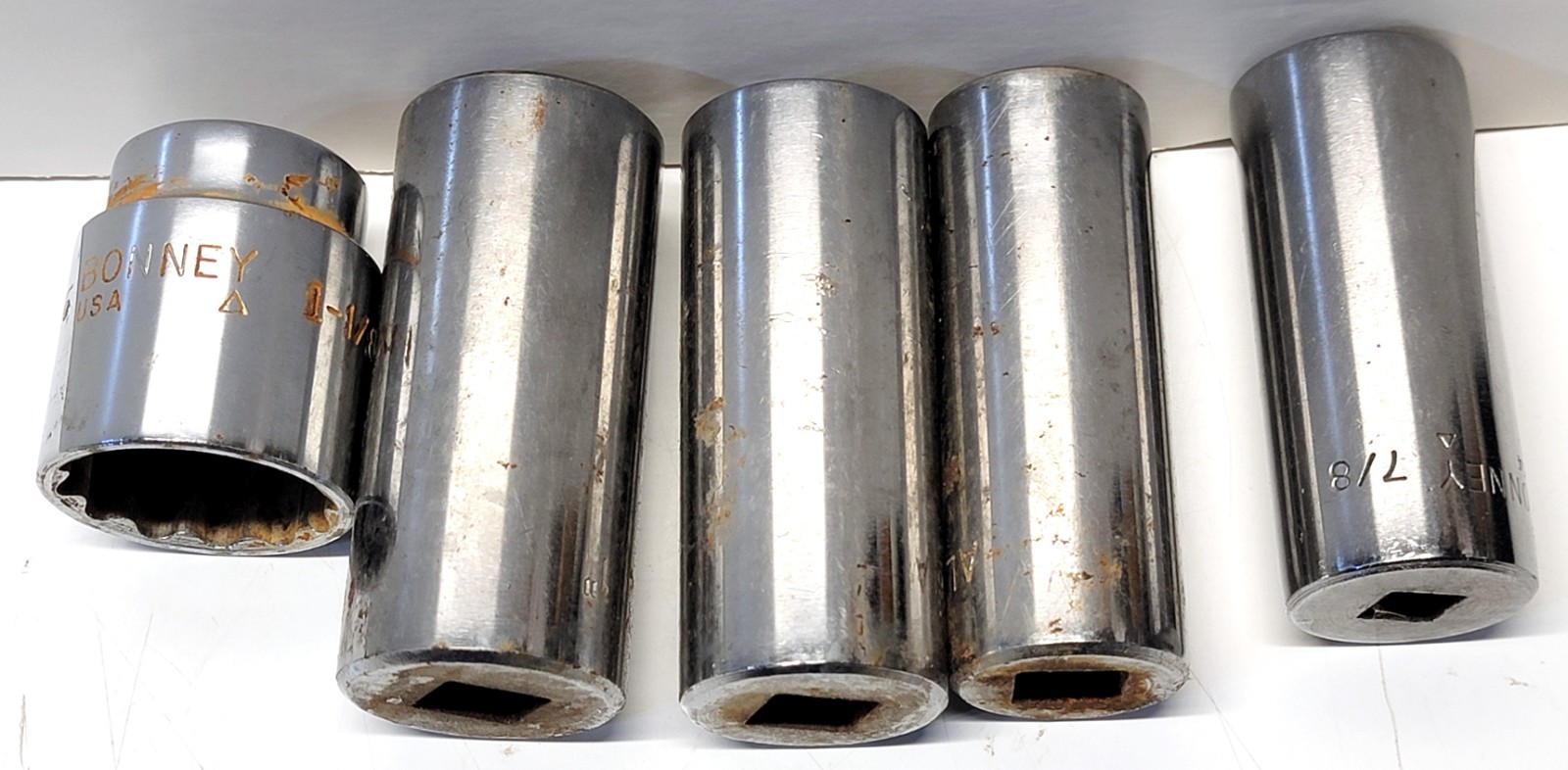 Mixed Lot 5 Bonney 1/2 in Drive 12-point 1-1/8 – 7/8in Deep Sockets