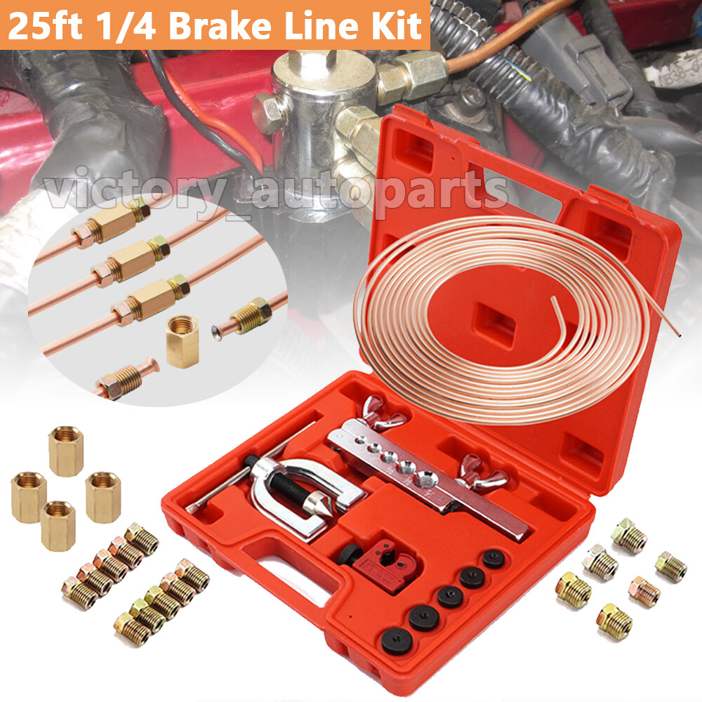 Racewill 25 ft 1/4 Copper Coated Brake Line Kit Includes 16 Fittings & 4 Unions
