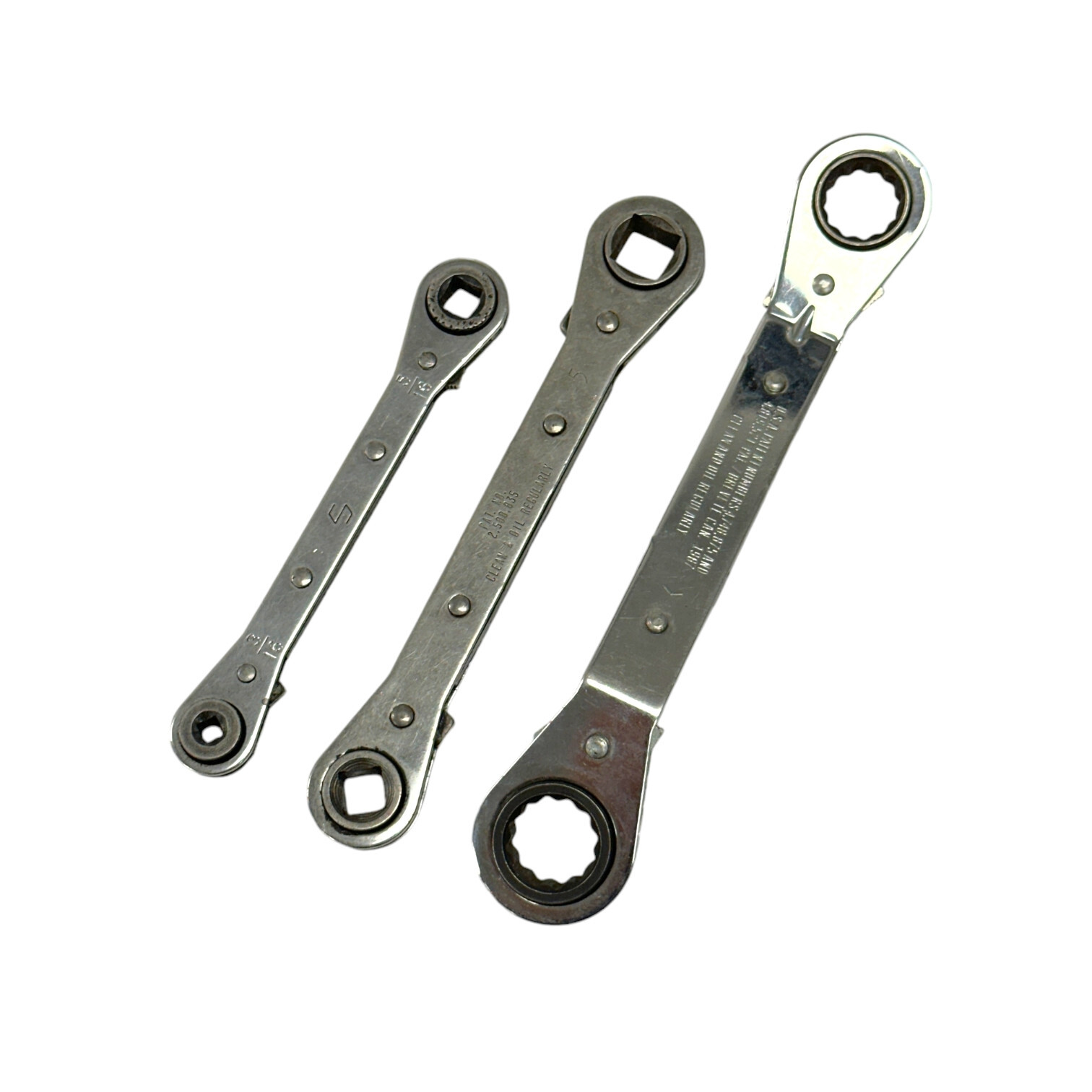 3 Pcs Assorted Metric, SAE Double Ratcheting Offset Wrenches Set