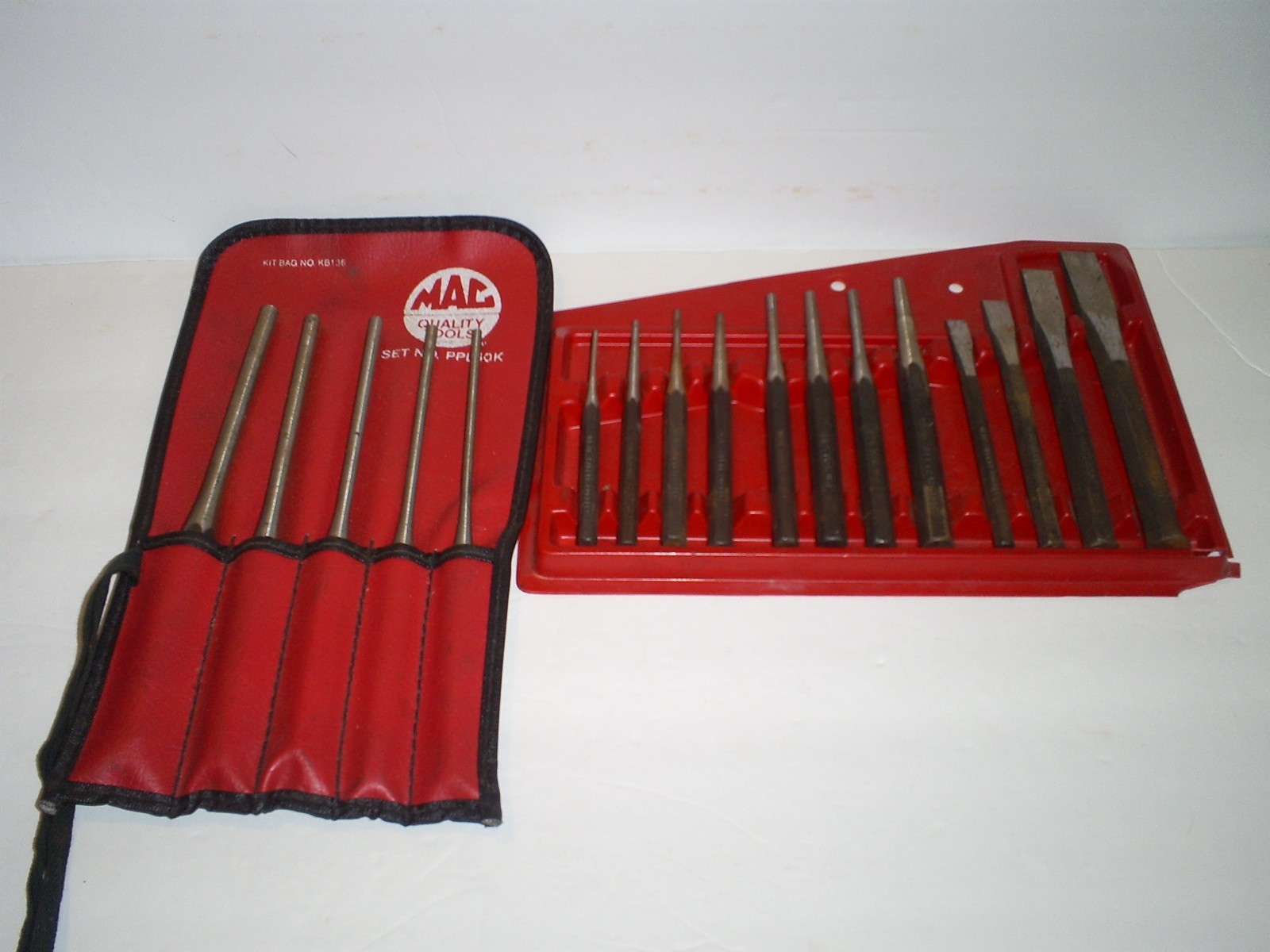 Two Mac Tools Chisel & Punch Sets, 17 Pieces Total.