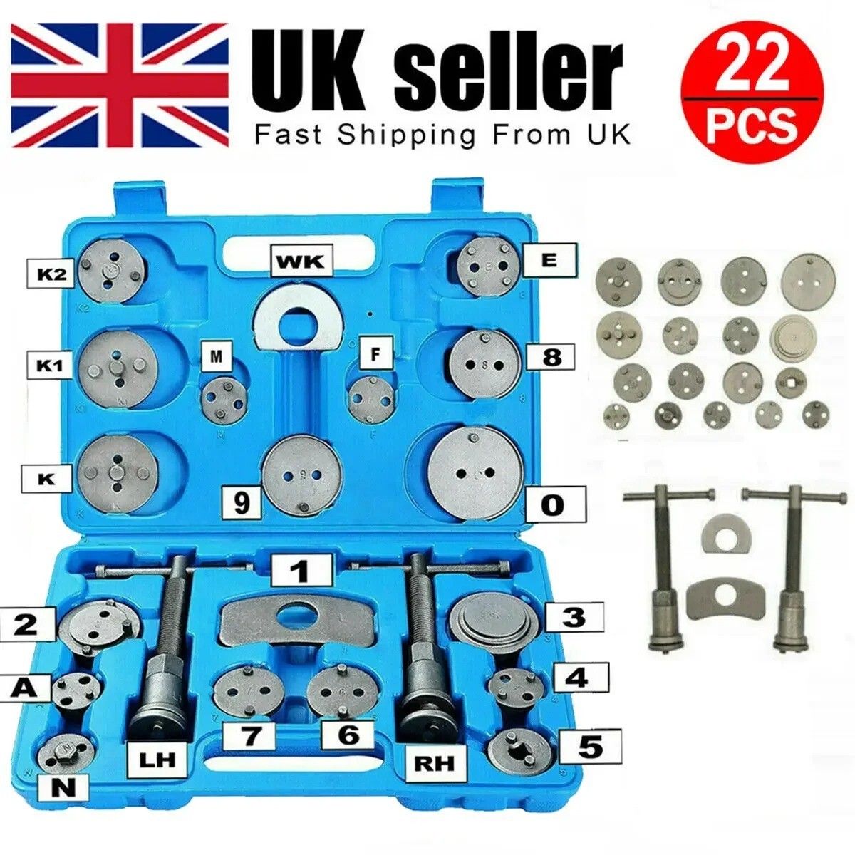 22pcs Heavy Duty Disc Brake Piston Caliper Compressor Rewind Tool Set Manual