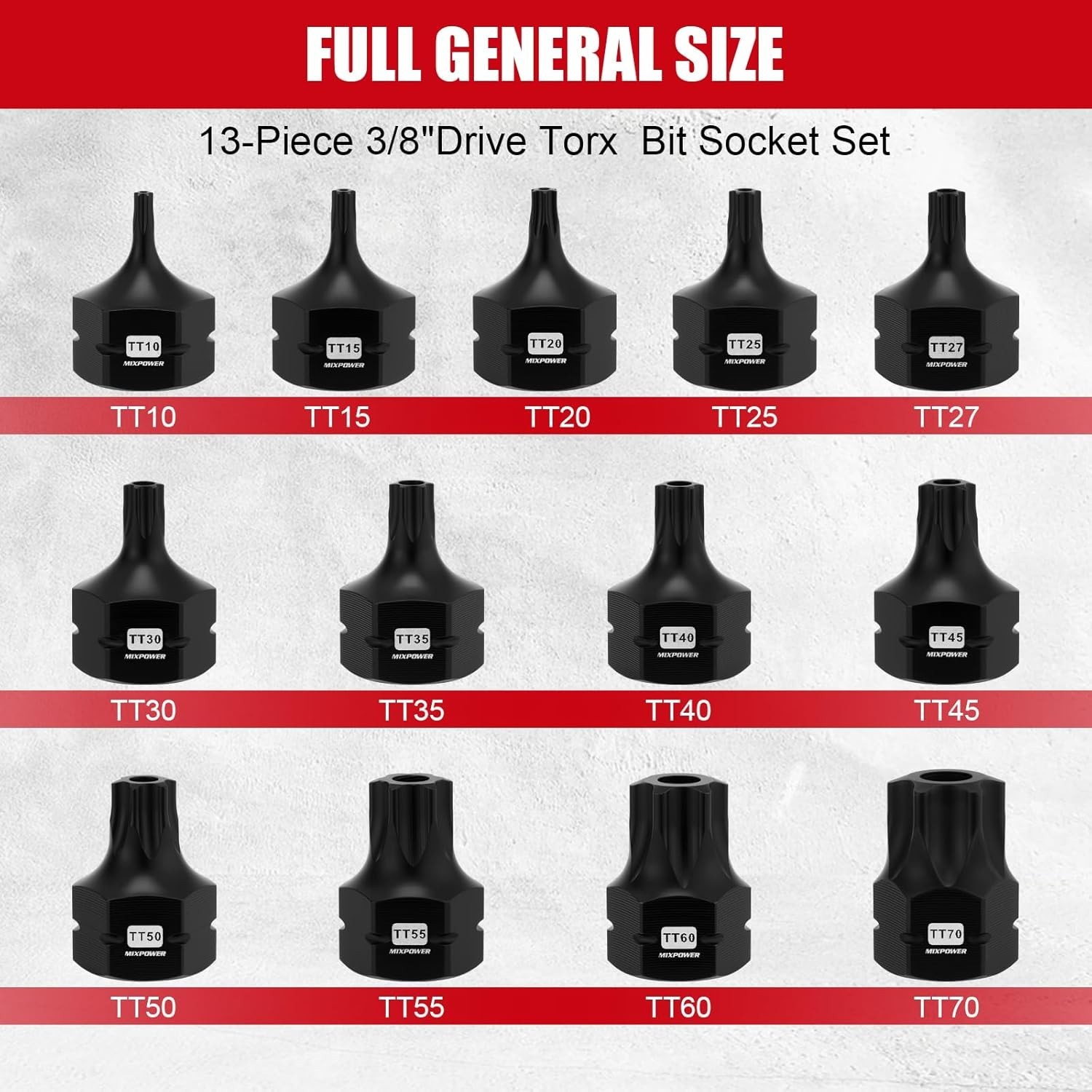 13-Piece 3/8″ Drive Stubby Impact Torx Bit Socket Set,TT10-TT70, S2 Steel Air…