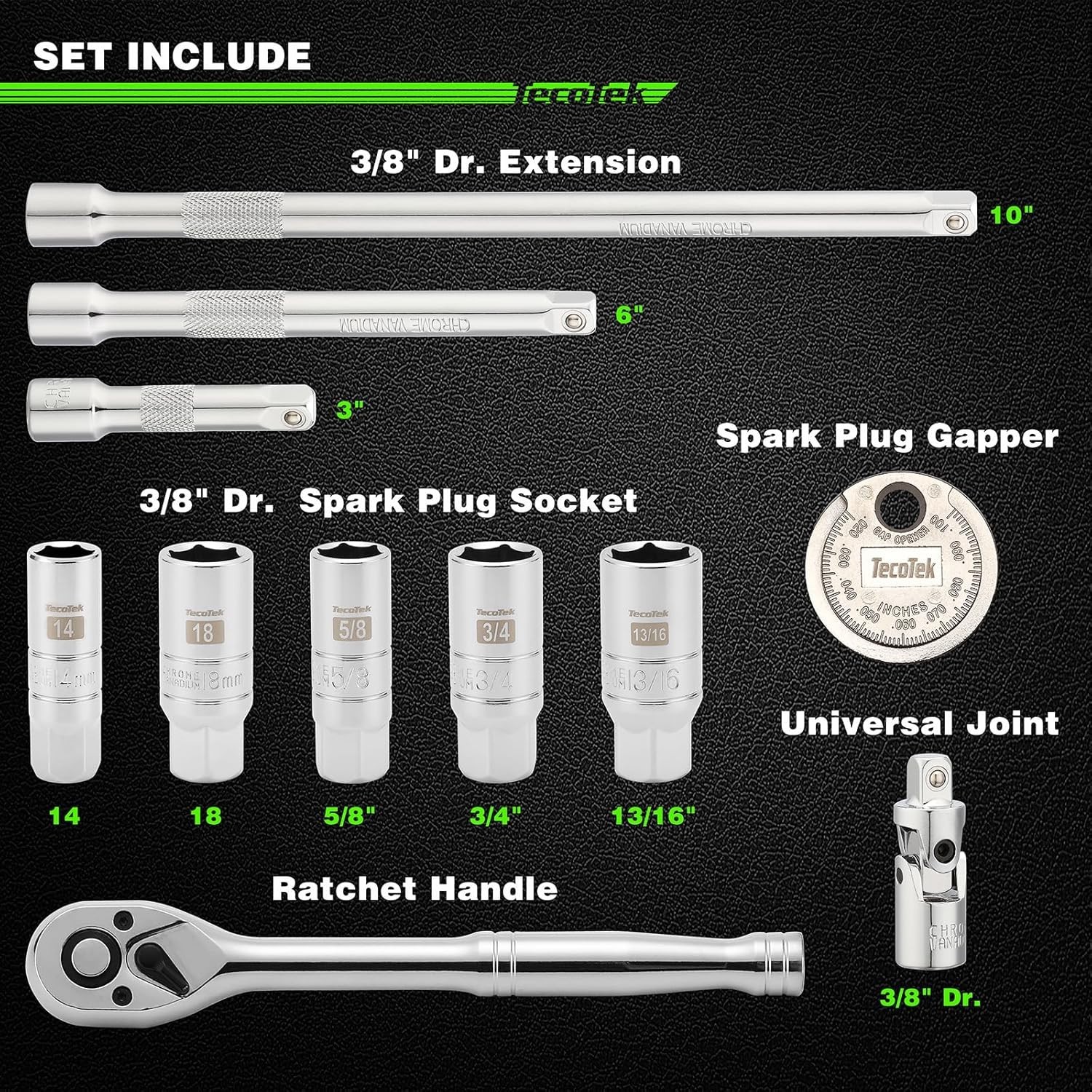 Compact and Versatile 11-Piece Spark Plug Socket Set with Easy-Identify Markings