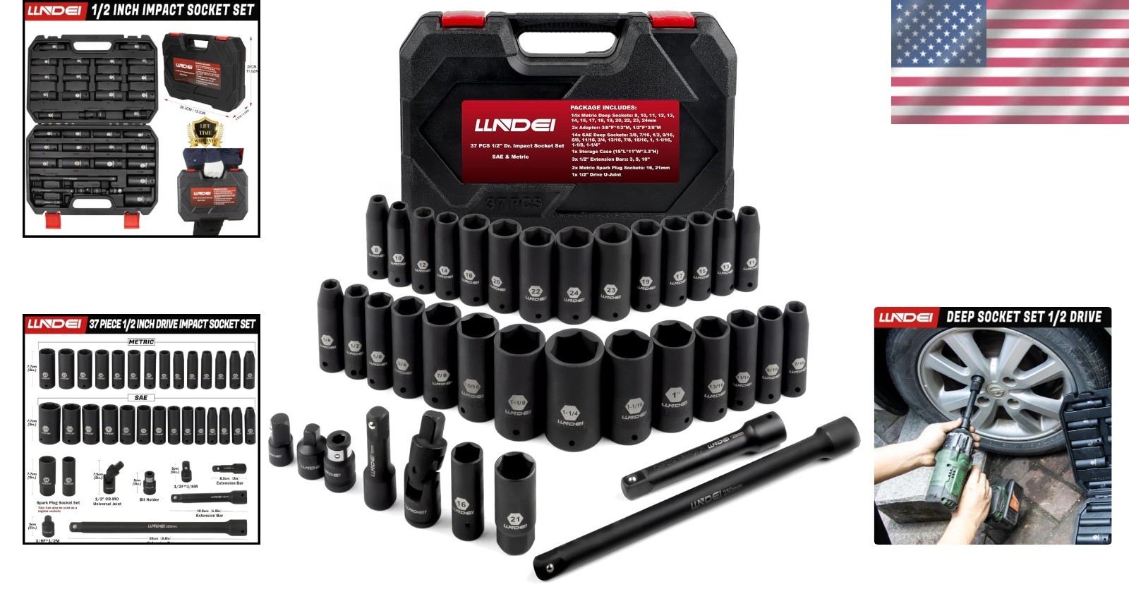 Versatile 1/2 Inch Deep Impact Socket Set, 37-Piece with 6-Point Design