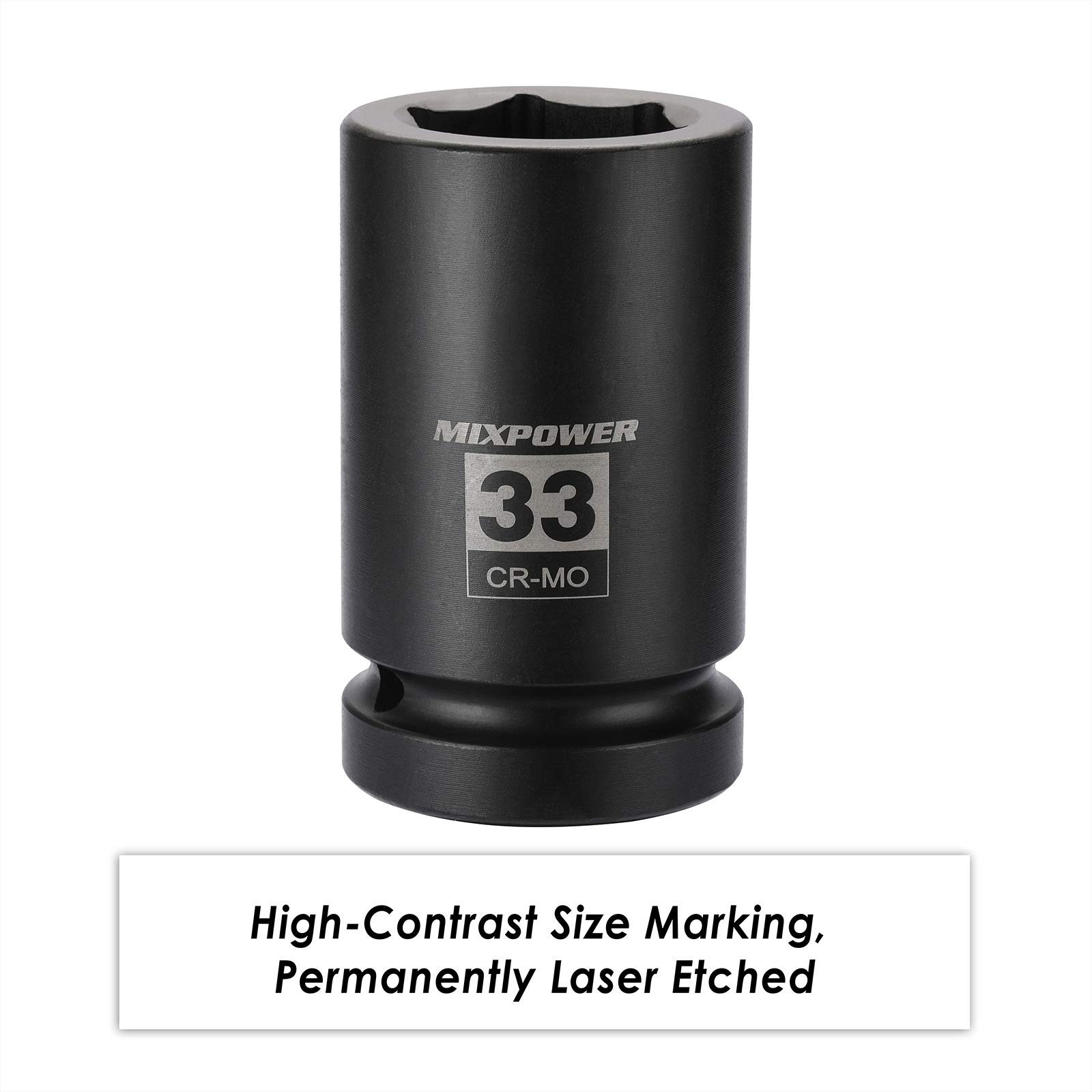 MIXPOWER 1 Inch Drive Deep Impact Socket, CR-MO, 33mm, 6 33mm (1 Piece)