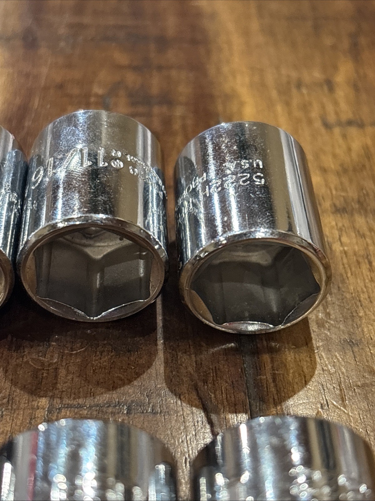 Proto 11/16” Lot Of 9 Pieces 3/8″ Drive 6 & 12 Point Shallow Sockets USA SAE