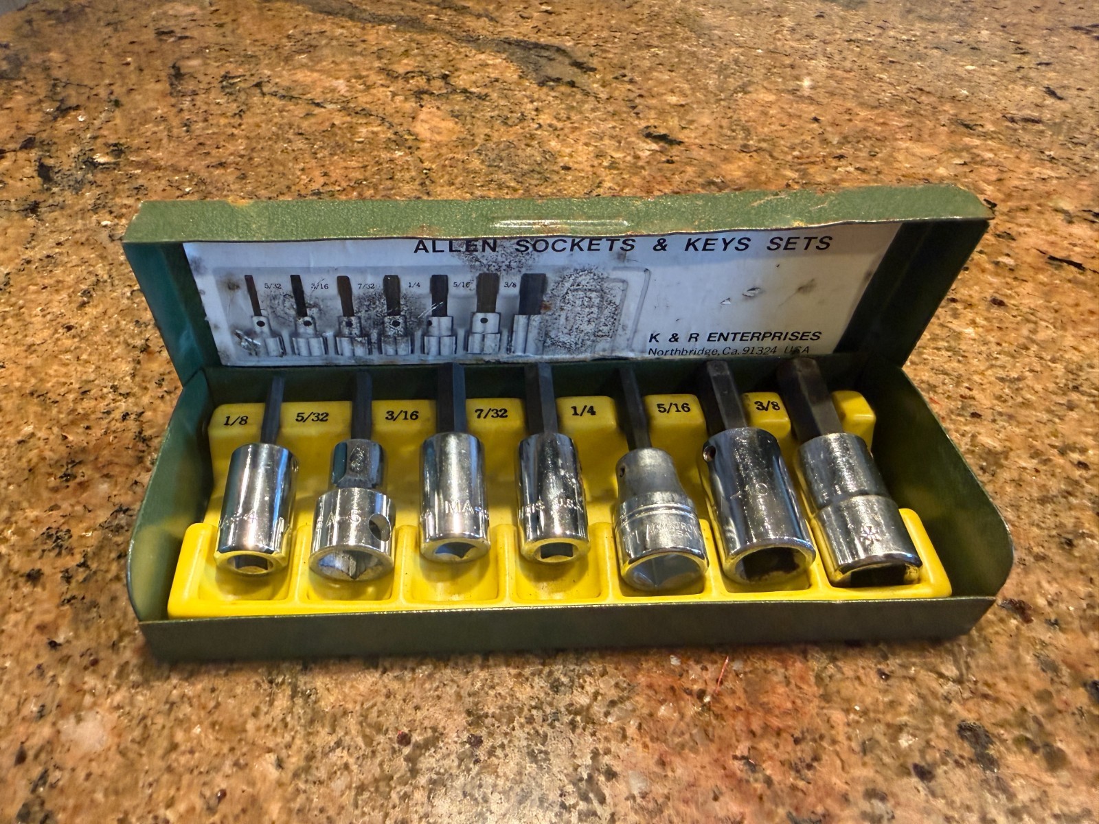 VTG K & RTools USA 7pc 3/8 Dr. Hex Allen Bit Socket Set W/Case 1/8″-3/8″