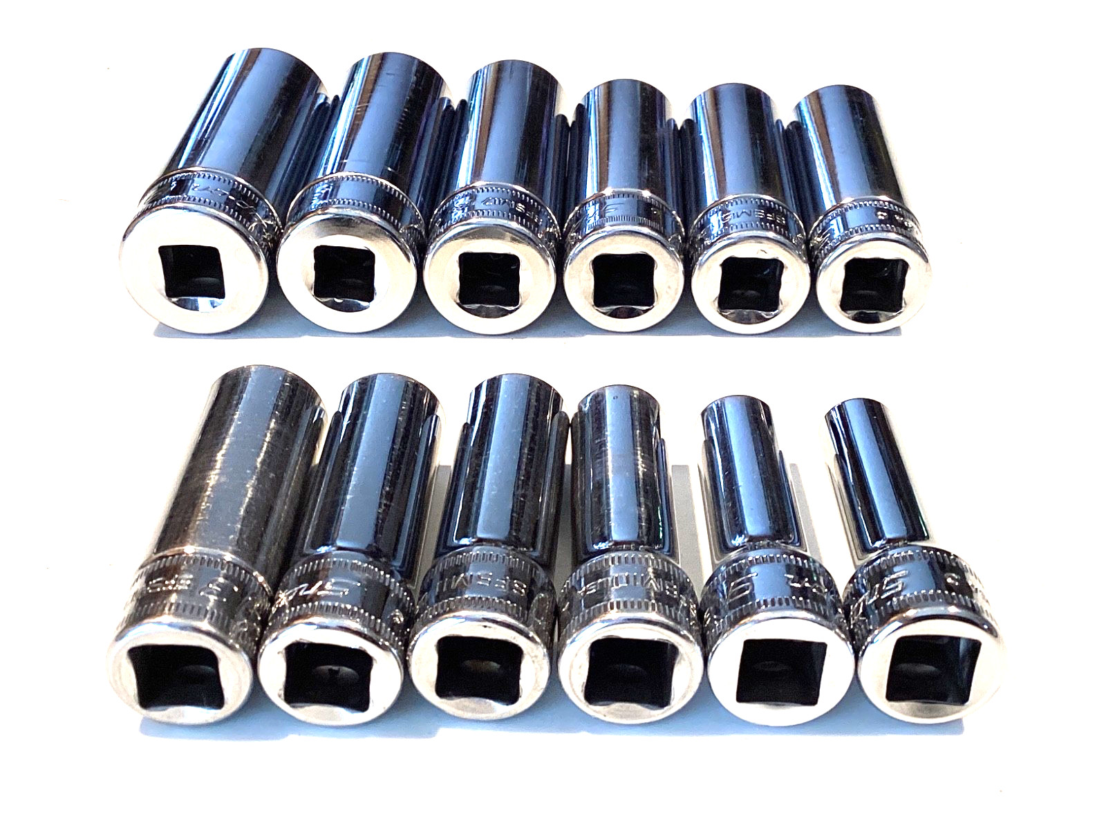 Snap On Tools 12 Piece 3/8″ Drive 6 Point Metric Deep Chrome Socket Set 212SFSMY