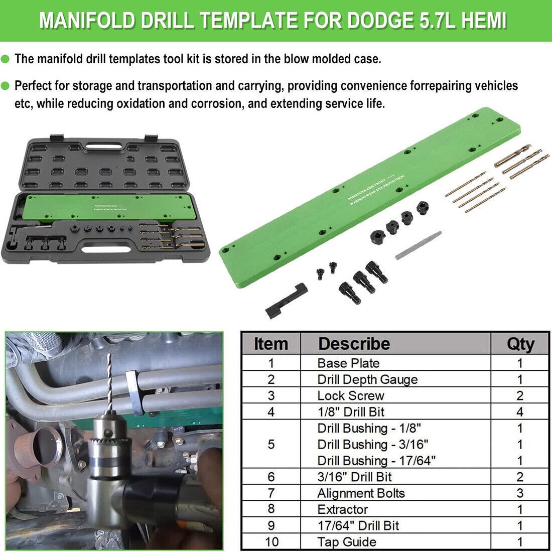 71500 Exhaust Manifold Bolt Stud Drill Template Removal Tool Kit for Dodge 5.7L