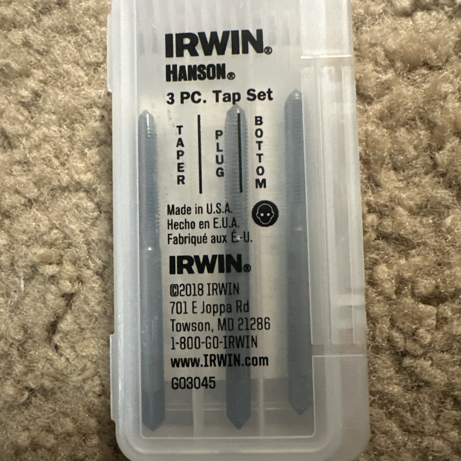 10-32 NF Carbon Steel Tap Set Irwin 2531 3PC USA Taper Plug Bottom