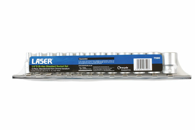 Laser 7590 Bi-Hex Standard Socket Set 13pc 1/4″D 4-14mm