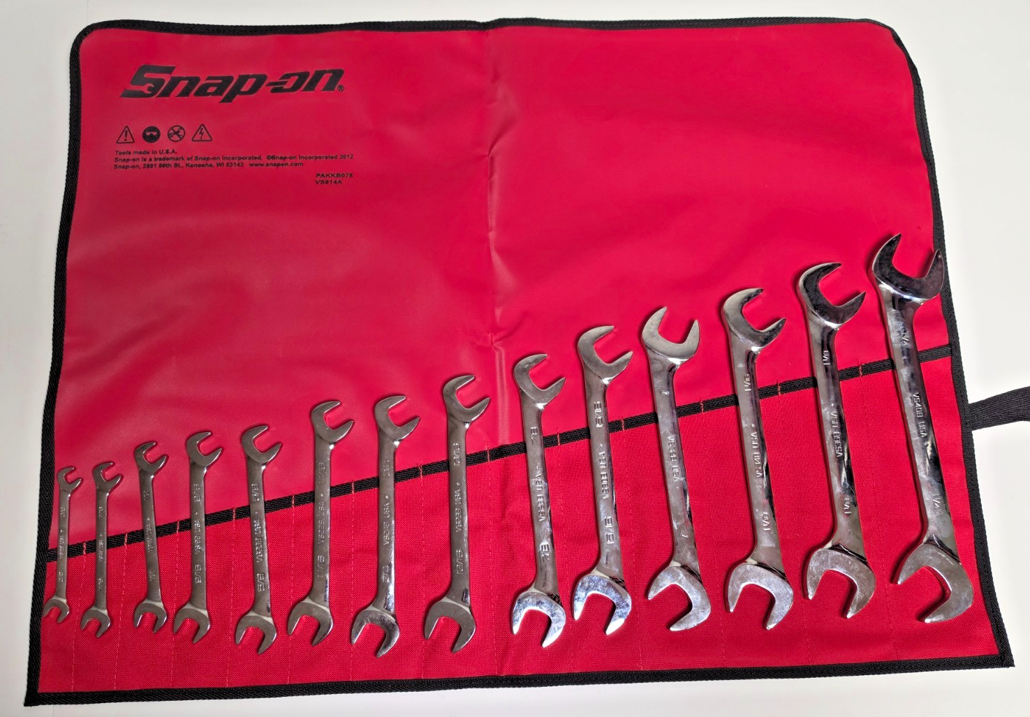 Snap-On VS814A 14‑Pc SAE Four-Way Angle Open-End Wrench Set 3/8 to 1-1/4″ NEW
