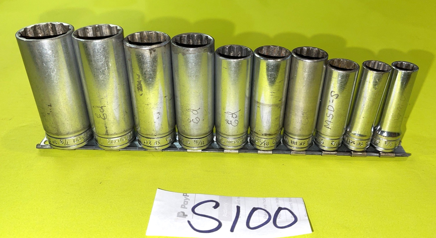 SNAP-ON TOOLS PIECE 3/8 DRIVE SAE. DEEP CHROME 12 POINT SOCKET SET