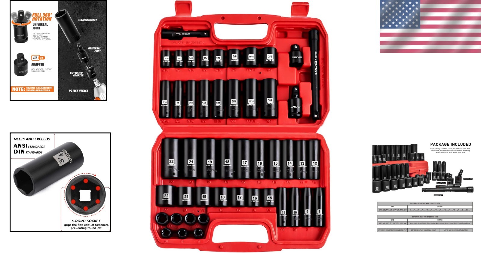 Chrome Vanadium Steel 3/8″ Drive Impact Socket Set