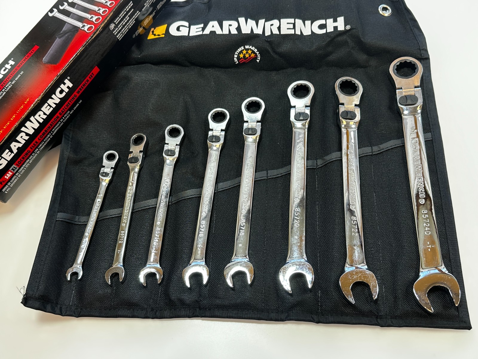 NEW GearWrench 85798 8pc 5/16-3/4 12 Point XL LOCKING Flex Head Wrench Set RARE