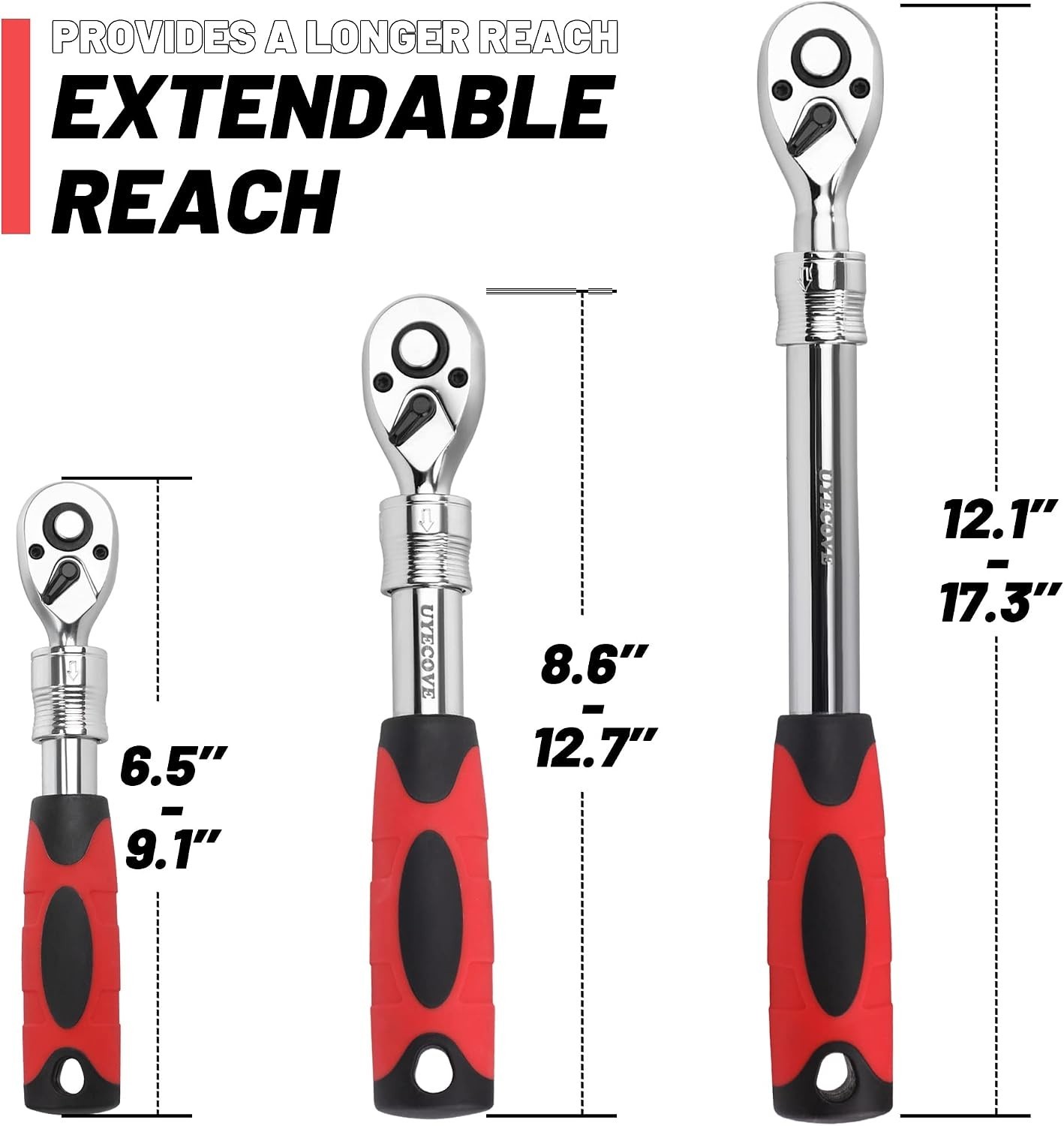 Extendable Lockable Flexi Head Ratchet Set 1/4 3/8 1/2 72 TOOTH Welzh Werkzeug