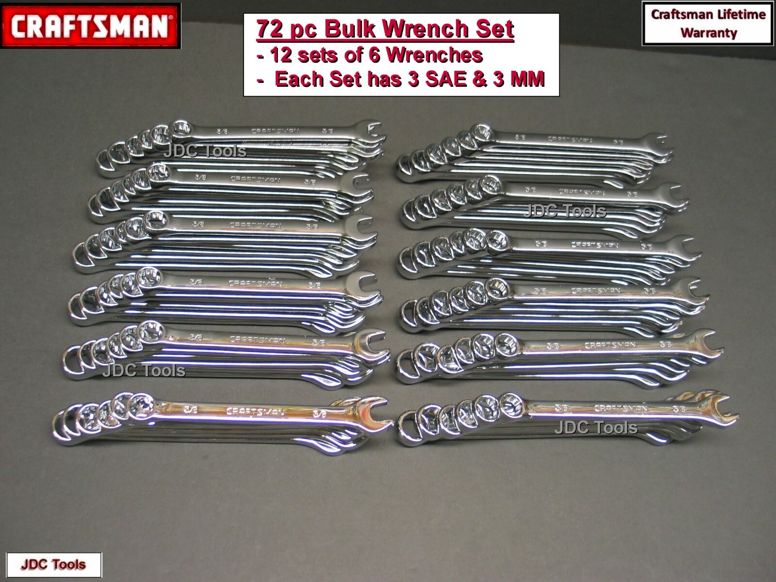 WHOLESALE LOT Craftsman 72 pc Combination Wrench Set Metric MM & Standard SAE