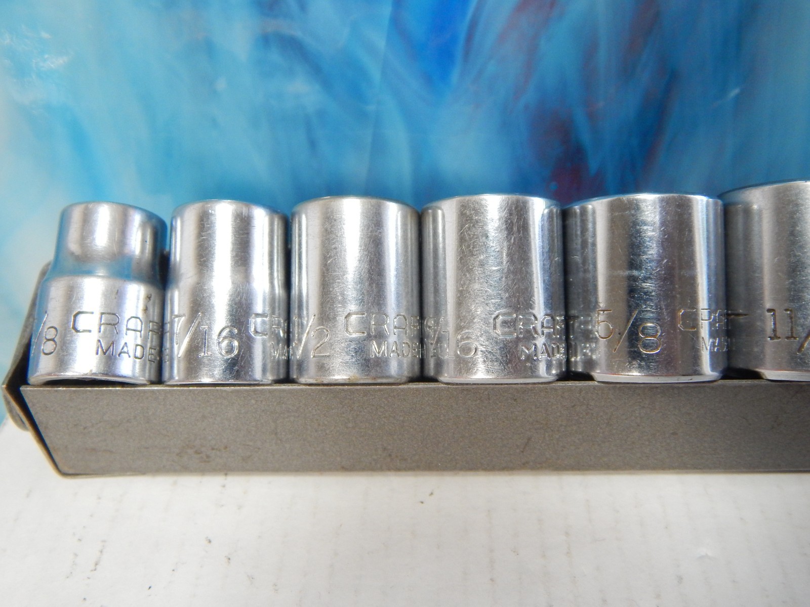 Vtg Craftsman V Series 3/8” Dr 12pt Socket Set 8 Pc 3/8”-13/16″ Metal Carry Tray