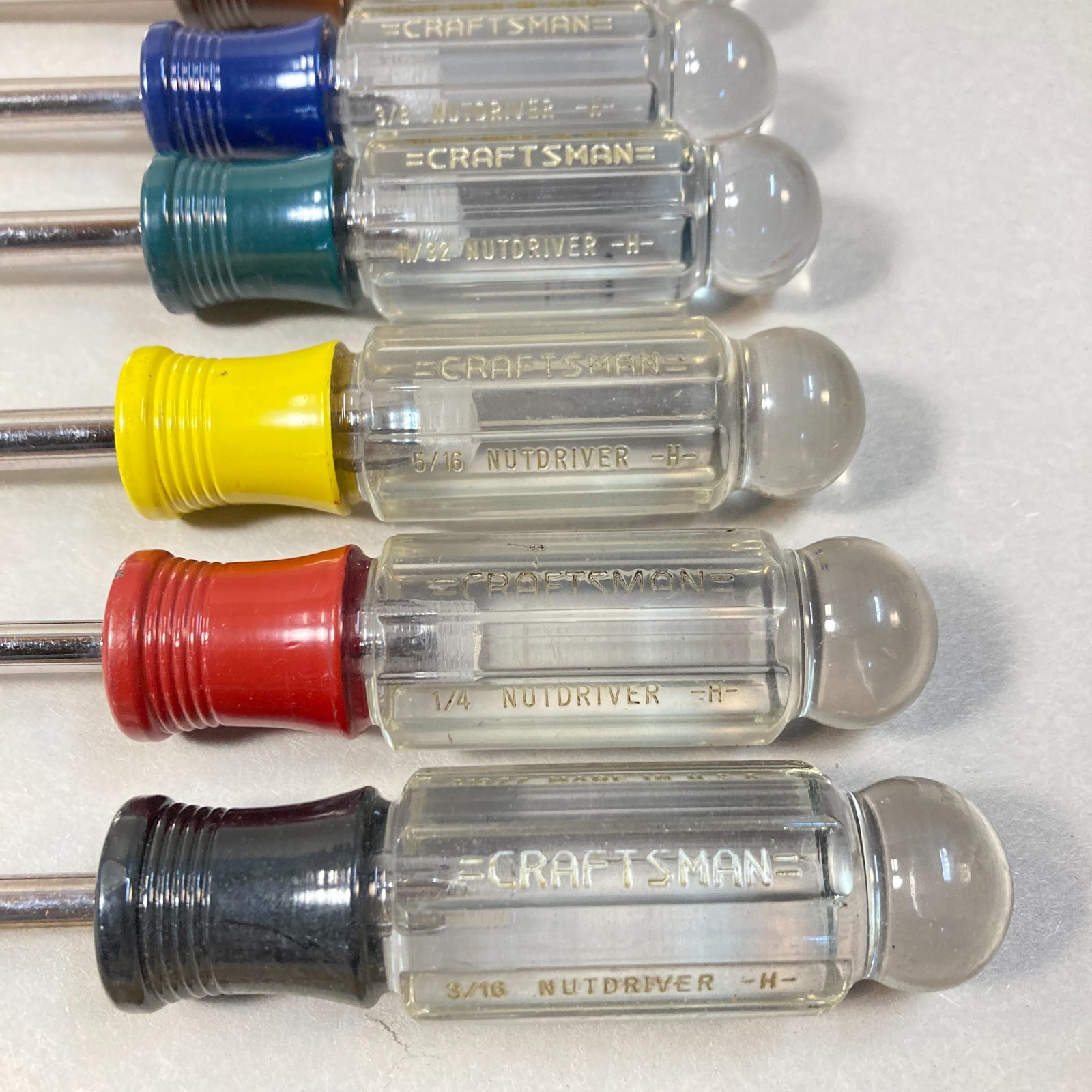 Vintage Craftsman Nut Driver Set 7 Pc SAE Ball End Color Coded USA