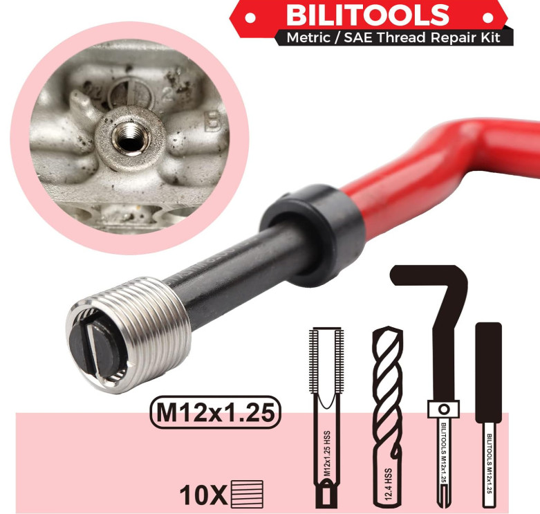 M12x1.25 Thread Repair Kit, HSS Drill Helicoil Repair Kit Metric