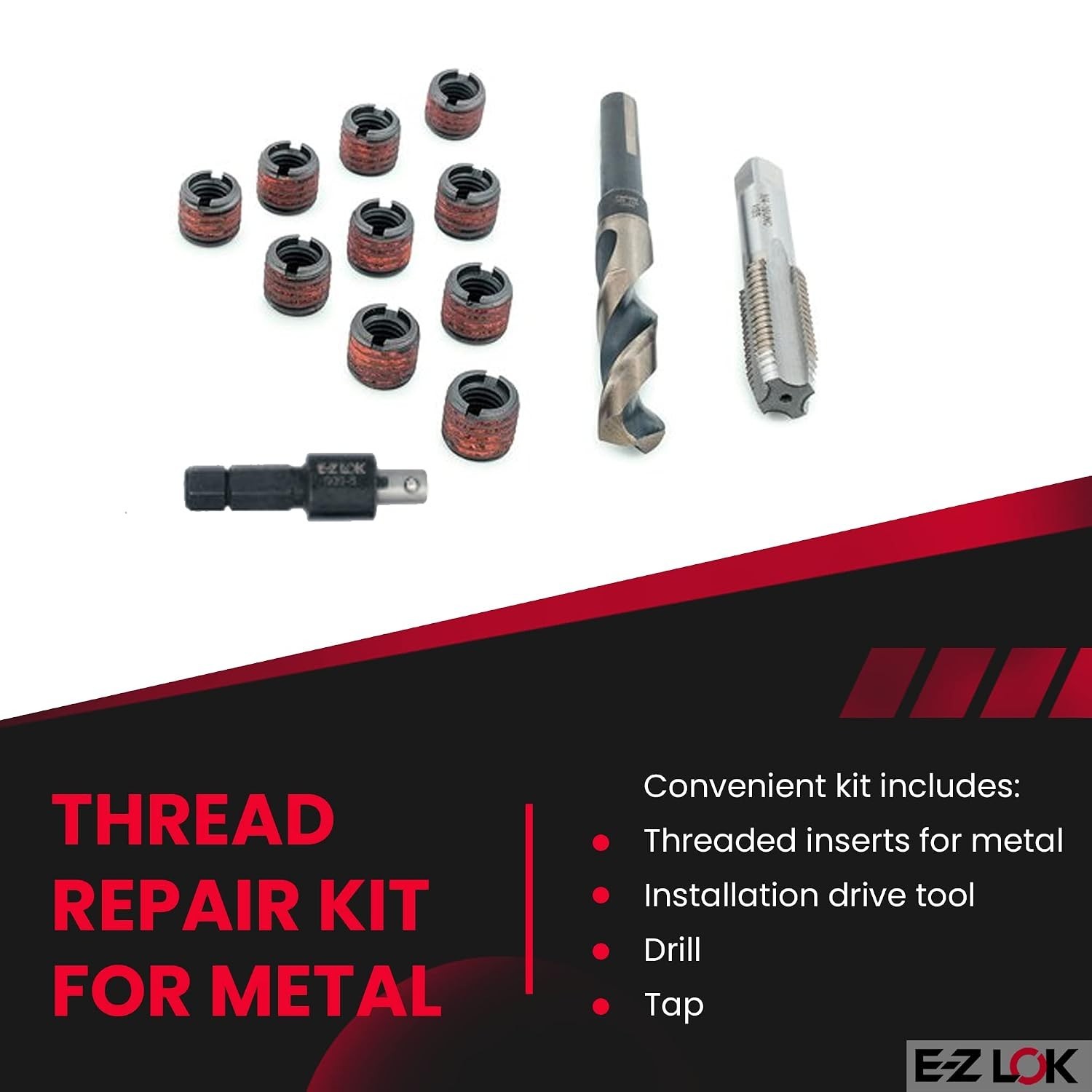 Metal Thread Repair Kit: Carbon Steel Inserts M10-1.25