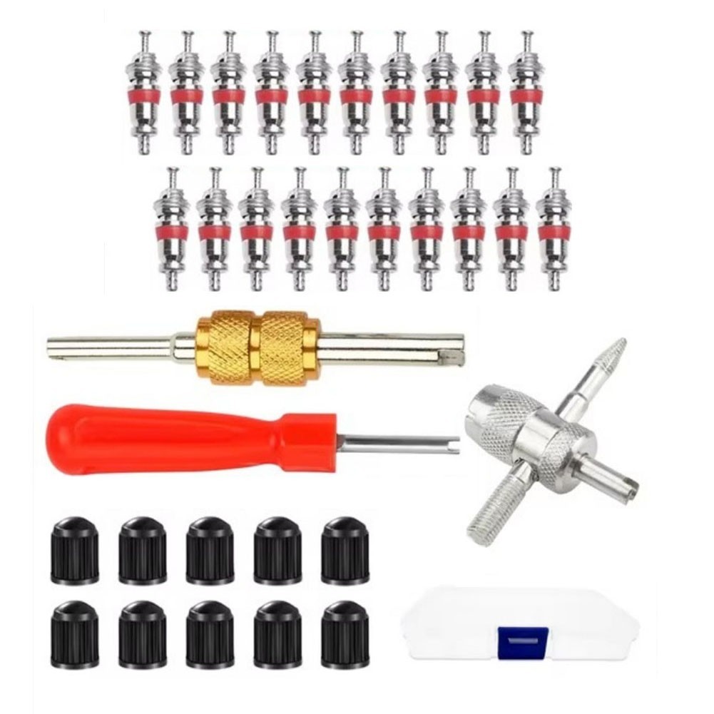 33 Piece Tire Valve Stem Core Remover Tool Kit with Steel Construction