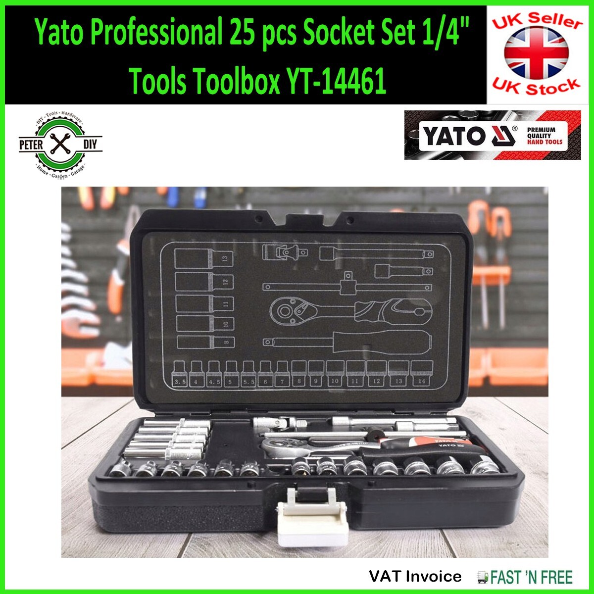 SOCKET SET RATCHET Yato Professional 25 pcs 1/4″ Tools Toolbox YT-14461