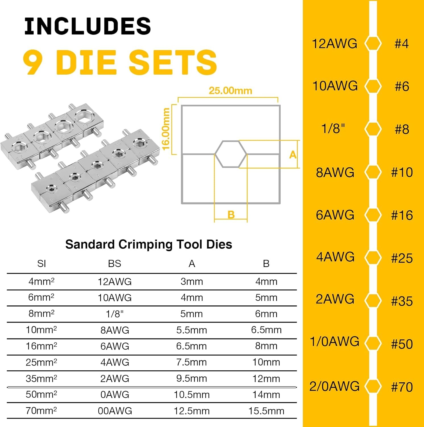 Prensadora Hidráulica 10 Ton con 9 Troqueles Crimpadora para Batería y Cables El